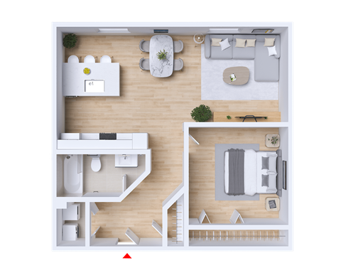 a floor plan of a house with a bedroom and a living room